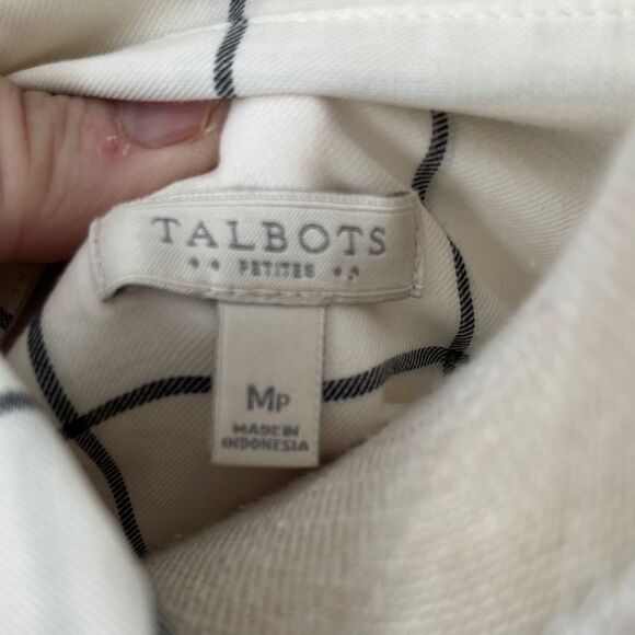 Talbots Petites Ivory and Charcoal Checkered Cotton Button up Blouse MP NWT - Picture 2 of 8